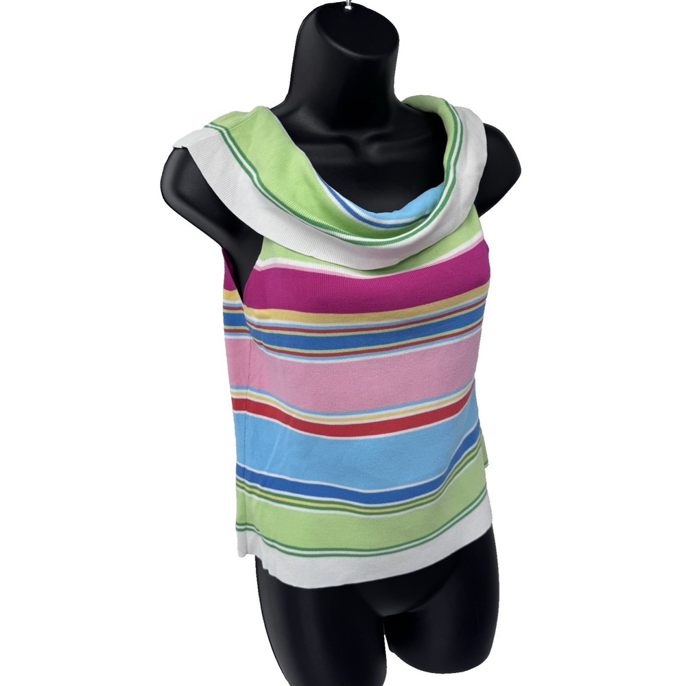 Y2K Sleeveless Knit striped Sweater Wide Neckline Shoulder Tank colorful M